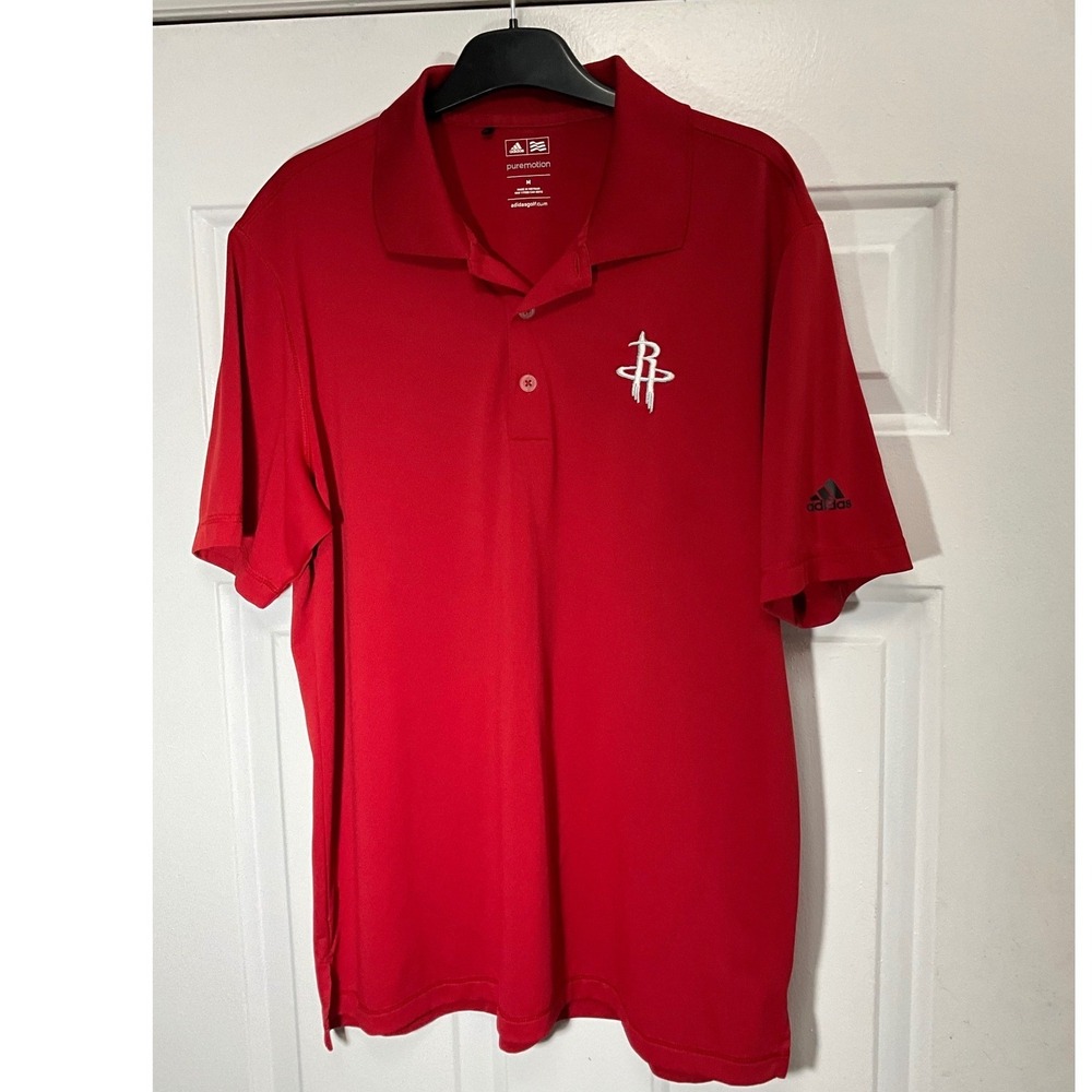 Adidas Puremotion Houston Rockets Golf Polo Shirt Mens Medium Red NBA Basketball